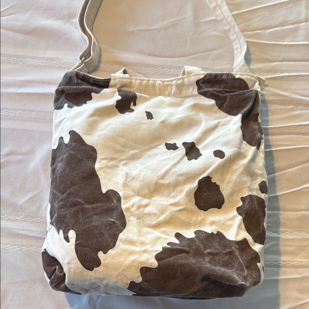 Brown and Cream Shoulder Bag with Cow Print Design